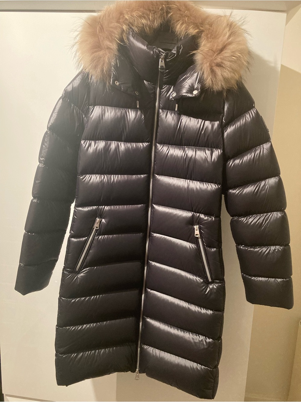 Mackage Women Black Puffer Coat with Fur-Trim Hood